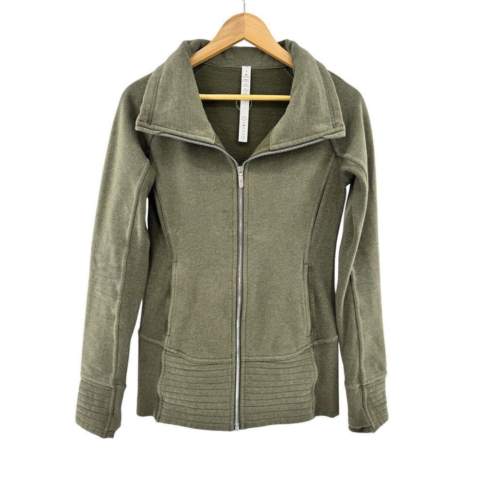 Lululemon Women's Radiant Jacket Full Zip Olive‎ Green Size 4 Thumbholes Running
